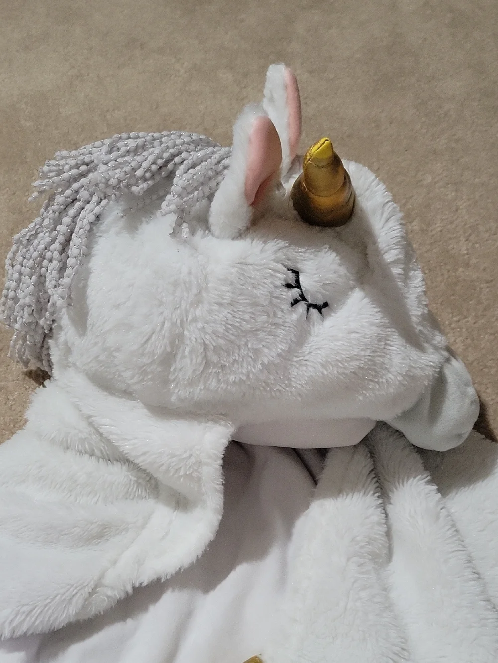 White Unicorn Hooded Plush Blanket with Gold Accents